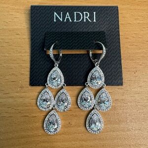 Nordstrom Nadri Teardrop Silver CZ Crystal Chandelier Dangle Earrings NWT